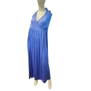 Feathers Blue Halter Maxi Dress NEW Large Special Occassion wedding Vacation